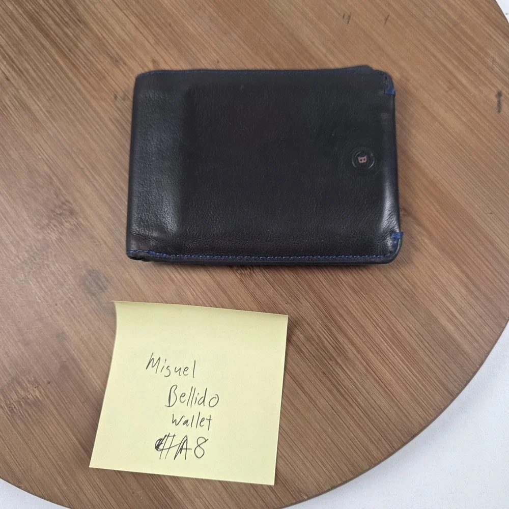 Miguel Bellido Wallet Mens One Size Black Leather Bifold Slim Card Case Logo